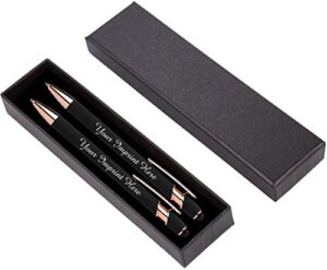 express pencils™ - personalized pens gift set - 2 pack of rose gold soft touch metal pens w/gift box - luxury ballpoint pen custom engraved w/name or message | perfect for him or her (black - black)