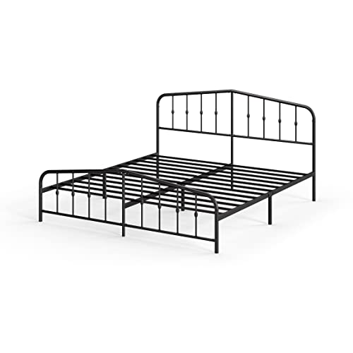 Zinus Heidi Metal Platform Bed Frame/Steel Mattress Foundation/Bed Frame with Headboard and Footboard/No Box Spring Needed/Easy Assembly, Black, King