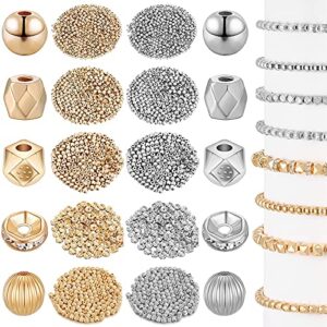 2000 pieces diy assorted spacer bead set round smooth tiny bead diamond ring bead cube faceted spacer bead corner square bead loose jewelry bead for bracelet earring necklace diy jewelry craft making