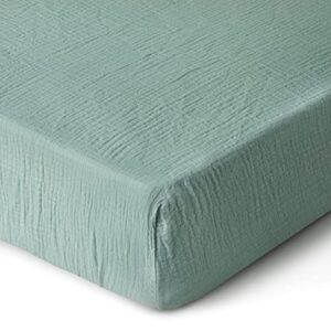 muslin crib sheets for girls and boys, cotton neutral fitted baby crib sheet for standard crib mattress & toddler bed mattress (52"x28"), soft breathable baby sheets 1 pack (roman green)