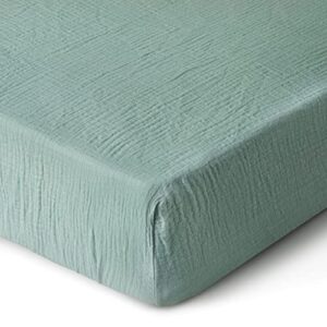 Muslin Crib Sheets for Girls and Boys, Cotton Neutral Fitted Baby Crib Sheet for Standard Crib Mattress & Toddler Bed Mattress (52"x28"), Soft Breathable Baby Sheets 1 Pack (Roman Green)