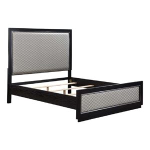 benjara nex modern king bed stylish black wood frame vegan faux leather padding
