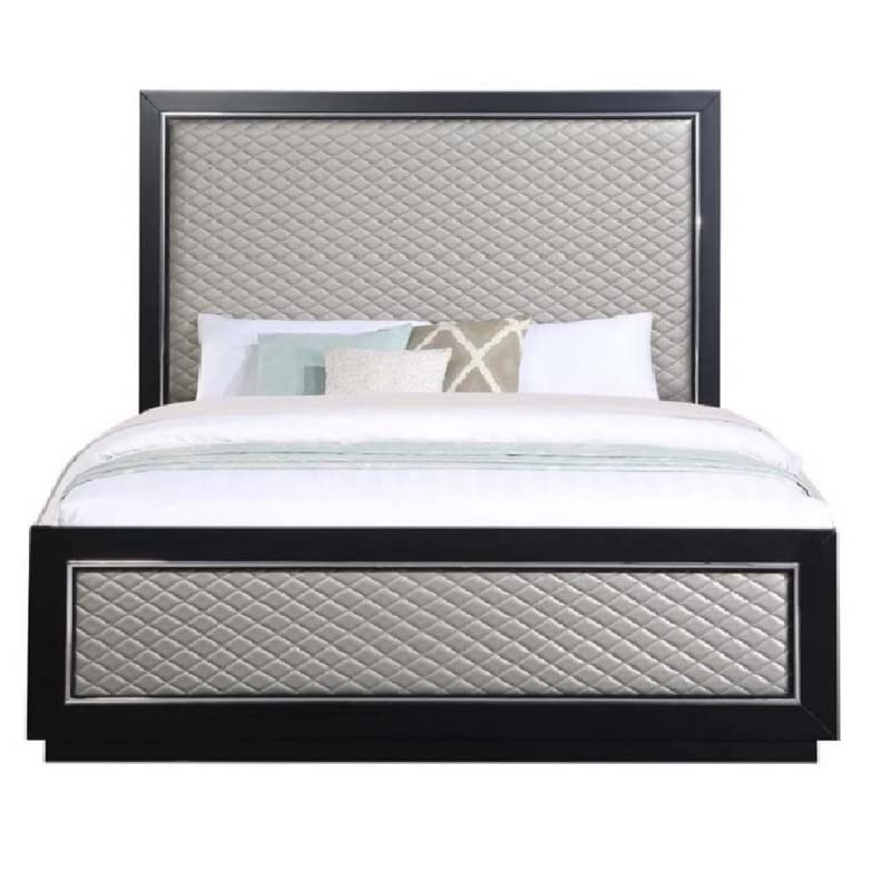 Benjara Nex Modern King Bed Stylish Black Wood Frame Vegan Faux Leather Padding