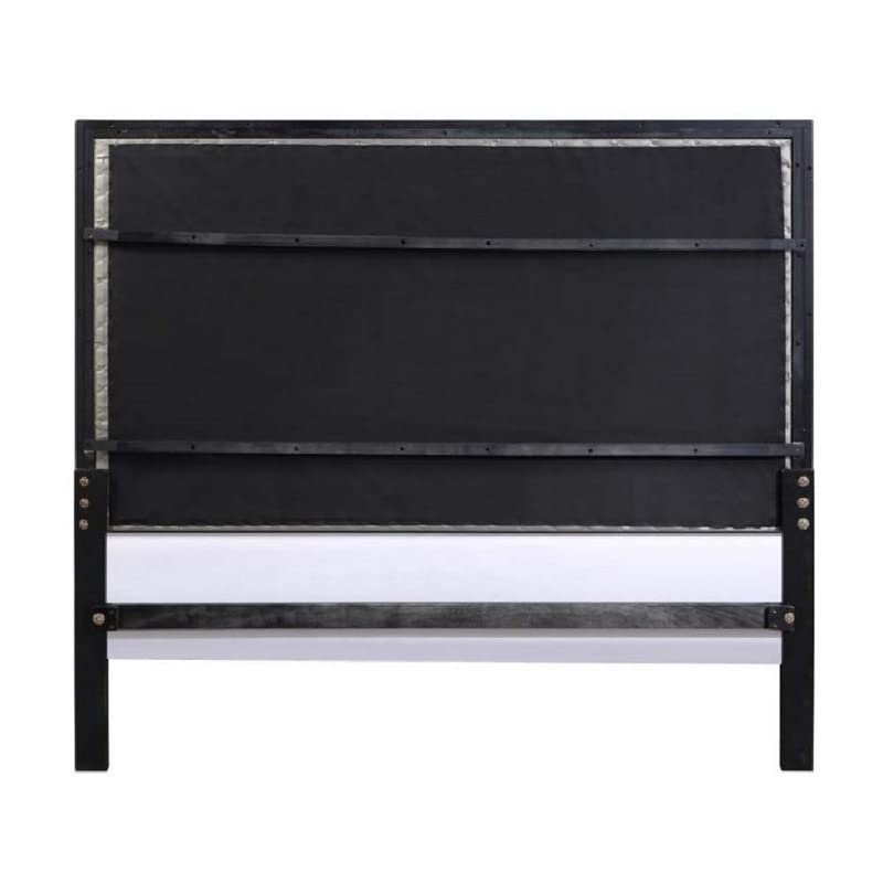 Benjara Nex Modern King Bed Stylish Black Wood Frame Vegan Faux Leather Padding