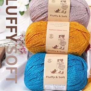 3-Pack Fluffy Wool Yarn by Yonkey Monkey. Lightweight and Soft. Knitting Crochet DIY Art Crafts (Turmeric 030)