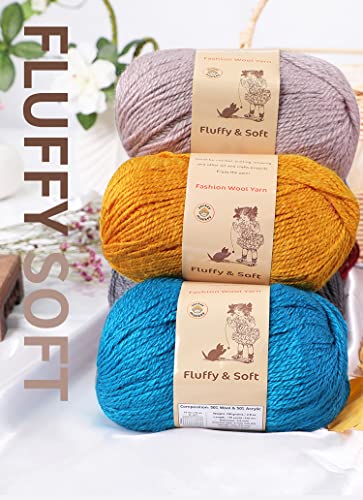 3-Pack Fluffy Wool Yarn by Yonkey Monkey. Lightweight and Soft. Knitting Crochet DIY Art Crafts (Turmeric 030)