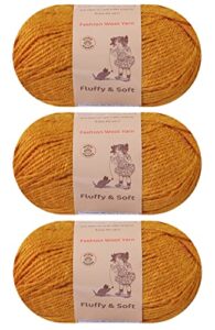 3-pack fluffy wool yarn by yonkey monkey. lightweight and soft. knitting crochet diy art crafts (turmeric 030)
