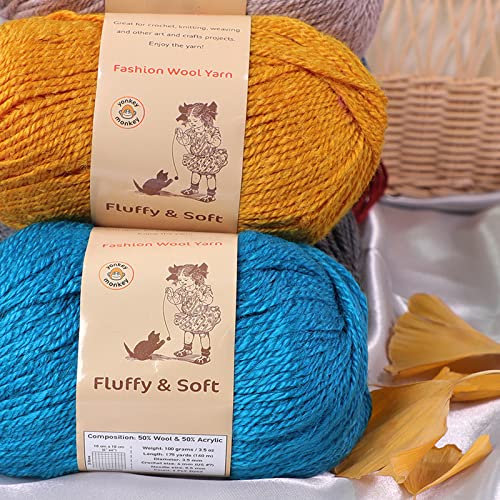 3-Pack Fluffy Wool Yarn by Yonkey Monkey. Lightweight and Soft. Knitting Crochet DIY Art Crafts (Turmeric 030)