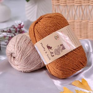 3-Pack Fluffy Wool Yarn by Yonkey Monkey. Lightweight and Soft. Knitting Crochet DIY Art Crafts (Turmeric 030)