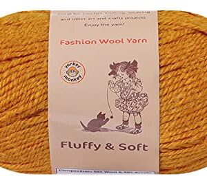 3-Pack Fluffy Wool Yarn by Yonkey Monkey. Lightweight and Soft. Knitting Crochet DIY Art Crafts (Turmeric 030)