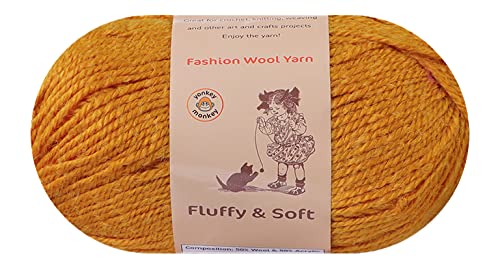 3-Pack Fluffy Wool Yarn by Yonkey Monkey. Lightweight and Soft. Knitting Crochet DIY Art Crafts (Turmeric 030)