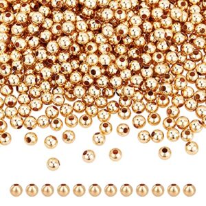 nbeads about 1000 pcs real 18k gold plated solid brass beads, 4mm metal spacer beads, golden beads for bracelet necklace earring jewelry making, 1.2mm hole