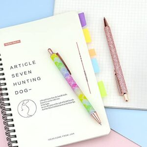 6 PCS Ballpoint Pens, Glitter Rose Gold Click Ball Pens, Metal Retractable Pen, Black Ink Medium Point 1mm, Gifts and Office Supplies