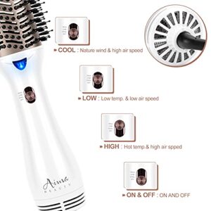 One Step Hair Dryer & Volumizing Hot Air Brush, Hair Blow Dryer Brush, Ceramic Straightener Brush, Curler & Hot Comb 4 in 1 Salon Ionic Hair Brush, Hair Styling Tools, White