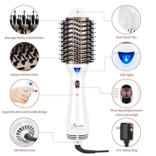 One Step Hair Dryer & Volumizing Hot Air Brush, Hair Blow Dryer Brush, Ceramic Straightener Brush, Curler & Hot Comb 4 in 1 Salon Ionic Hair Brush, Hair Styling Tools, White