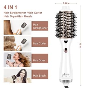 One Step Hair Dryer & Volumizing Hot Air Brush, Hair Blow Dryer Brush, Ceramic Straightener Brush, Curler & Hot Comb 4 in 1 Salon Ionic Hair Brush, Hair Styling Tools, White