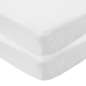 american baby company pack of 2 heavenly soft chenille fitted crib sheet for standard crib and toddler mattresses, white, 28" x 52", for boys and girls