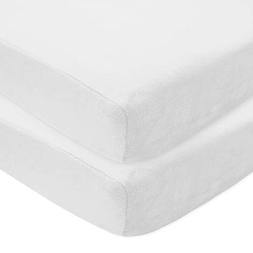 American Baby Company Pack of 2 Heavenly Soft Chenille Fitted Crib Sheet for Standard Crib and Toddler Mattresses, White, 28" x 52", for Boys and Girls