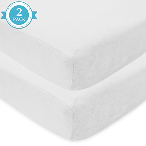 American Baby Company Pack of 2 Heavenly Soft Chenille Fitted Crib Sheet for Standard Crib and Toddler Mattresses, White, 28" x 52", for Boys and Girls