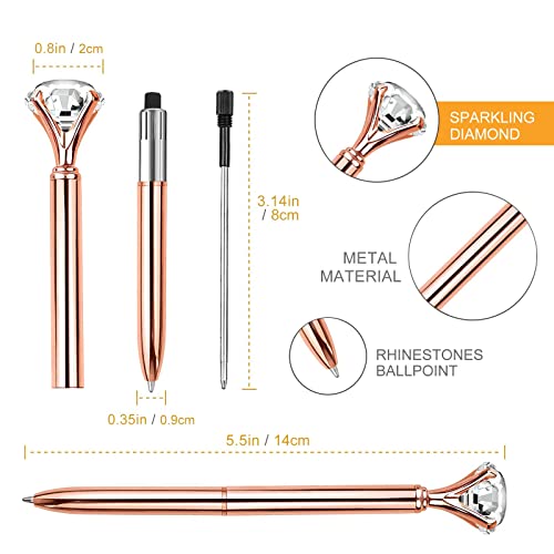 YZNlife 8 PCS Rose Gold Big Crystal Diamond Ballpoint Pen Bling Metal Ballpoint Pen Office Supplies Gift Pens For Christmas Wedding Birthday, Includes 8 Pieces Pen Refills,8 Pieces Black Velvet Bags