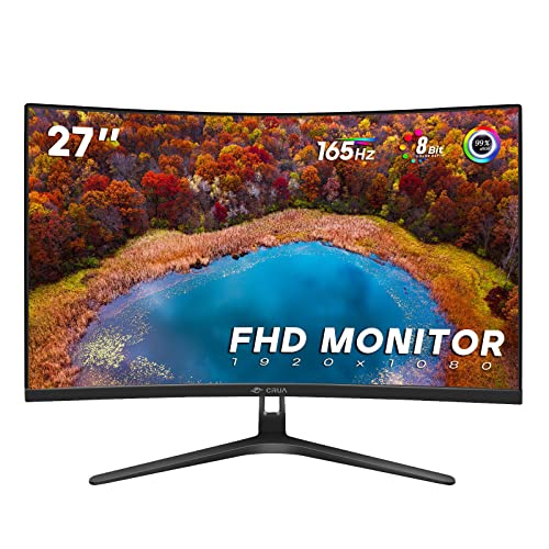 CRUA 27" 144hz/165HZ Curved Gaming Monitor, Full HD 1080P 1800R Frameless Computer Monitor, 1ms GTG with FreeSync, Low Motion Blur, Eye Care, VESA, DisplayPort, HDMI, Used Black