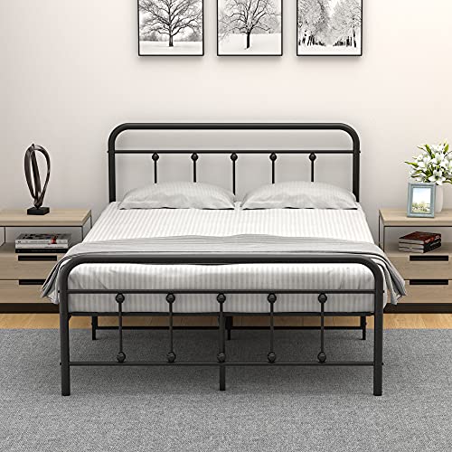 GaoMons Full Size Bed Frame with Headboard, Metal Slats Support Platform Bed Frame with Ample Storage Space, No Box Spring Needed (Full)