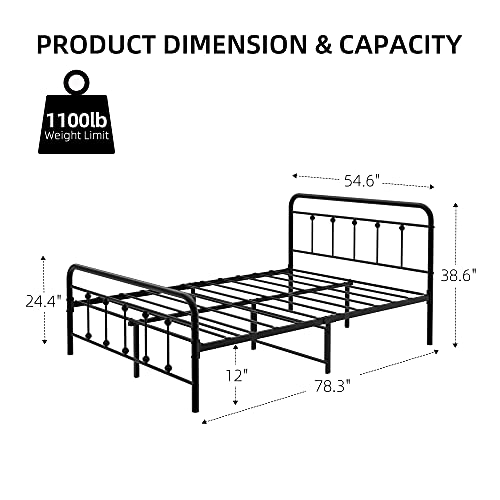 GaoMons Full Size Bed Frame with Headboard, Metal Slats Support Platform Bed Frame with Ample Storage Space, No Box Spring Needed (Full)