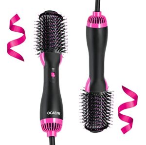 ocaeiw volumizer hair dryer brush, hot-air hair brushes, one step hair dryer and styler with alci plug for women, wig, blow dryer brush for straightening, drying, curling, pink