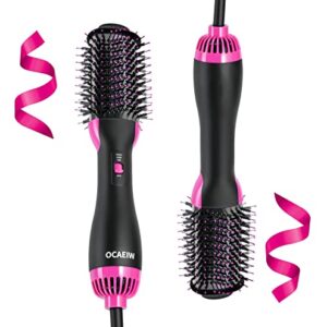 OCAEIW Volumizer Hair Dryer Brush, Hot-Air Hair Brushes, One Step Hair Dryer and Styler with Alci Plug for Women, Wig, Blow Dryer Brush for Straightening, Drying, Curling, Pink