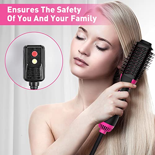 OCAEIW Volumizer Hair Dryer Brush, Hot-Air Hair Brushes, One Step Hair Dryer and Styler with Alci Plug for Women, Wig, Blow Dryer Brush for Straightening, Drying, Curling, Pink