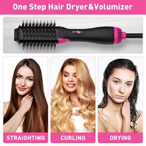 OCAEIW Volumizer Hair Dryer Brush, Hot-Air Hair Brushes, One Step Hair Dryer and Styler with Alci Plug for Women, Wig, Blow Dryer Brush for Straightening, Drying, Curling, Pink
