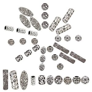 sunnyclue 1 box 40pcs 10 styles tibetan hollow tube bead alloy antique silver curved noodle loose bead long spacers large hole for jewelry making necklace bracelet craft findings