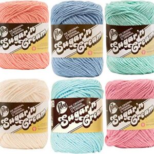 Lily Sugar n' Cream Variety Assortment 6 Pack Bundle 100% Cotton Medium 4 Worsted with 4 Patterns (Asst 62)