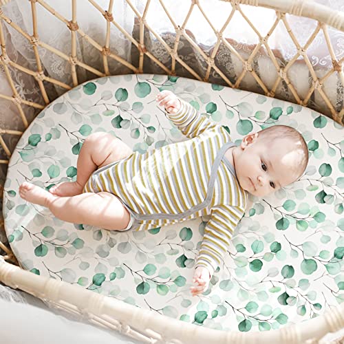 GLLQUEN BABY Bassinet Sheets 4 Pack, Breathable Cozy Fitted Mattress Sheet, Elastic Travel Crib Fashionable Floral Pattern, Standard Cradle Safe Sheets for Baby Boy Girls 32"X16"(Greenery)