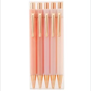 moon messenger pretty rose gold hexagon gel pens, 0.7mm black ink, 5-pack, pink pen set for women and men (assorted 06)