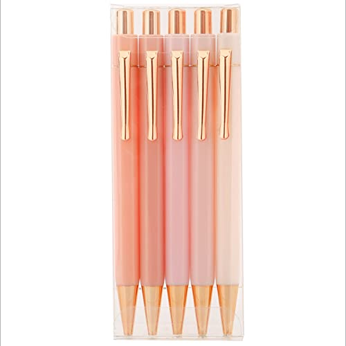 Moon Messenger Pretty Rose Gold Hexagon Gel Pens, 0.7mm Black Ink, 5-Pack, Pink Pen Set for Women and Men (Assorted 06)