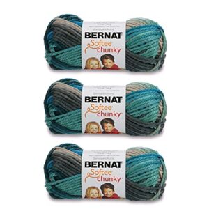 bernat softee chunky deep waters yarn - 3 pack of 80g/2.8oz - acrylic - 6 super bulky - 77 yards - knitting/crochet