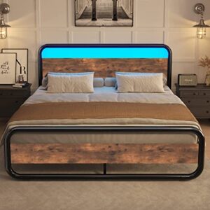 catrimown full size bed frame with headboard metal led bed frame full size platform bed frame full heavy duty full wood platform bed frame under bed storage noise free no box spring needed
