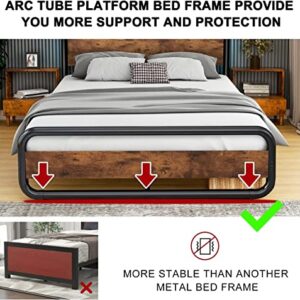 Catrimown Full Size Bed Frame with Headboard Metal LED Bed Frame Full Size Platform Bed Frame Full Heavy Duty Full Wood Platform Bed Frame Under Bed Storage Noise Free No Box Spring Needed