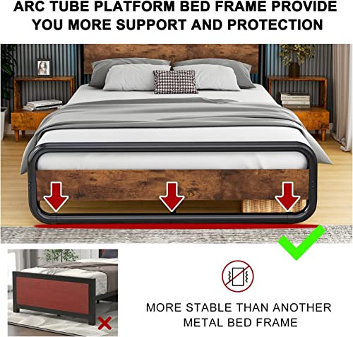 Catrimown Full Size Bed Frame with Headboard Metal LED Bed Frame Full Size Platform Bed Frame Full Heavy Duty Full Wood Platform Bed Frame Under Bed Storage Noise Free No Box Spring Needed