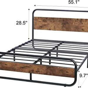 Catrimown Full Size Bed Frame with Headboard Metal LED Bed Frame Full Size Platform Bed Frame Full Heavy Duty Full Wood Platform Bed Frame Under Bed Storage Noise Free No Box Spring Needed