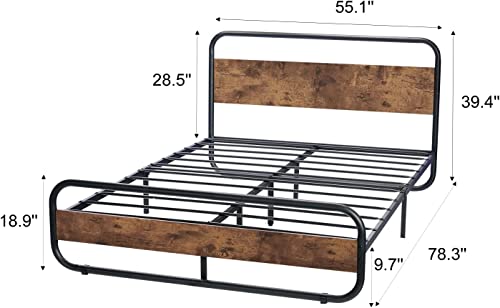 Catrimown Full Size Bed Frame with Headboard Metal LED Bed Frame Full Size Platform Bed Frame Full Heavy Duty Full Wood Platform Bed Frame Under Bed Storage Noise Free No Box Spring Needed