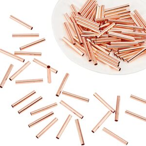 ph pandahall 100pcs brass tube beads 30x4mm long tube spacer beads macrame beads for diy sewing craft wall hanging plant holder macrame wind chime, rose gold