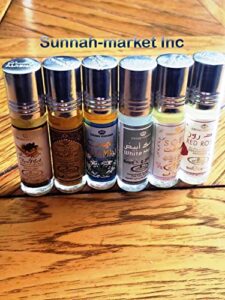 6 (six) al-rehab 6ml perfume oils best sellers set # 1: soft, sultan al oud, red rose, choco musk, jasmin and white musk