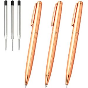 cambond ballpoint pens black ink, metal pens stainless steel uniform pens for gift business men police flight attendant, 1.0 mm medium point, 3 pens with extra 3 refills, rose gold