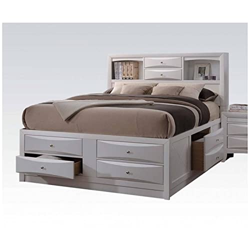 Epinki Full Bed in White with Drawers, Wood, Bed Frame, Easy Assembly