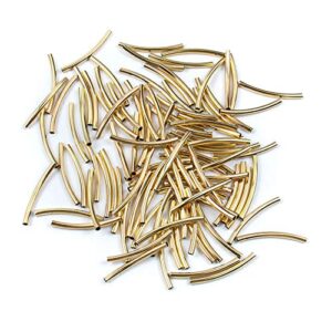 auear, 100 pack plated metal smooth long curved noodle tube spacer loose beads 3x50mm for diy necklace bracelet jewelry making (gold)