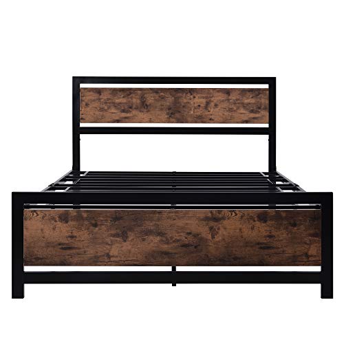 Full Bed Frame with Wood Headboard, Modern Rustic Style Platform Bed Frame Full Size, Heavy Duty Strong Metal Slats Support, No Box Spring Needed, Easy Assembly (Black, Full)
