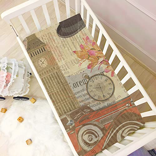 Vintage Parise Car Tower Crib Sheets for Baby Soft and Breathable Baby Crib Sheets Machine Washable Baby Sheet for Boy Baby Girl