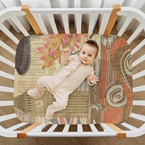 Vintage Parise Car Tower Crib Sheets for Baby Soft and Breathable Baby Crib Sheets Machine Washable Baby Sheet for Boy Baby Girl